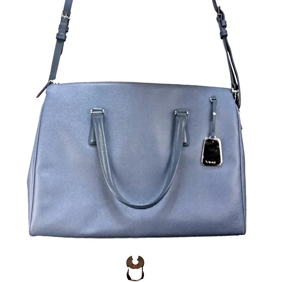 Tumi Sinclair Elaine Commuter Brief Tote Bag Cornflower Blue Leather Crossbody