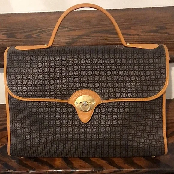 TED LAPIDUS Monogram Leather Lockable Briefcase Laptop Top Handle Shoulder Bag