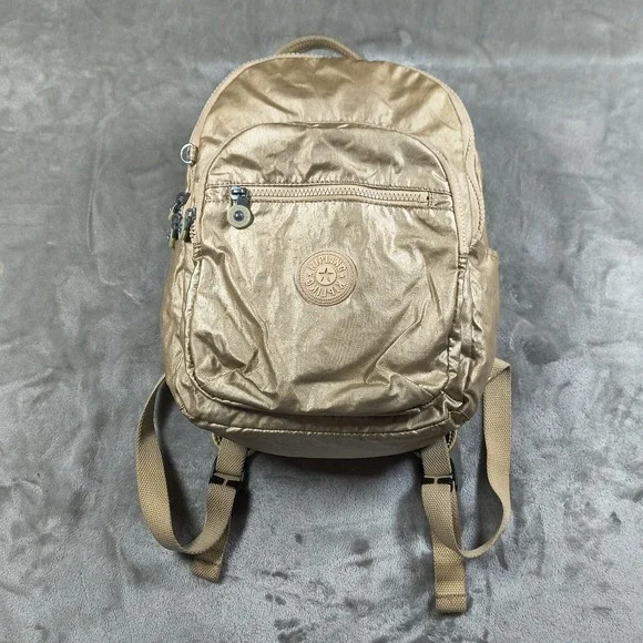 Kipling Seoul Backpack Gold Laptop Sleeve Travel School Bag Commuter