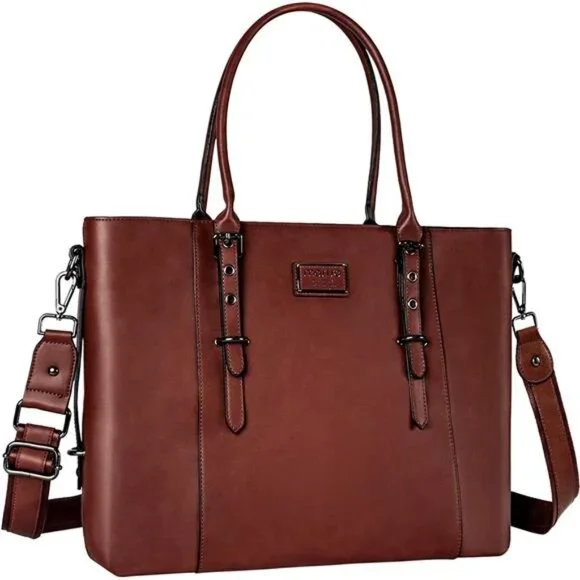 Leather Laptop Tote Bag for Women, Waterproof Large Capacity Business