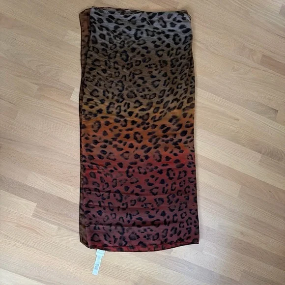 Chicos Leopard Print Scarf Ombré Oversized Sheer Lightweight Brown Rust