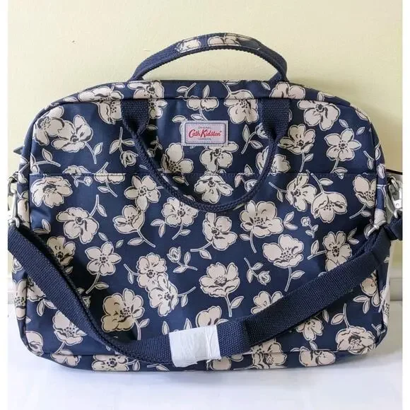 New Cath Kidston 15” Laptop Shoulder Bag Blue Floral New Nice Coated Waterproof