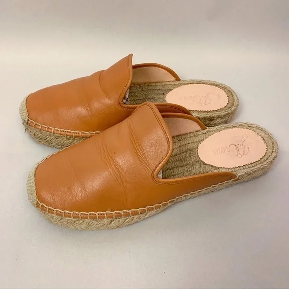 J. Crew Tan Leather Espadrille Slip On Mules
