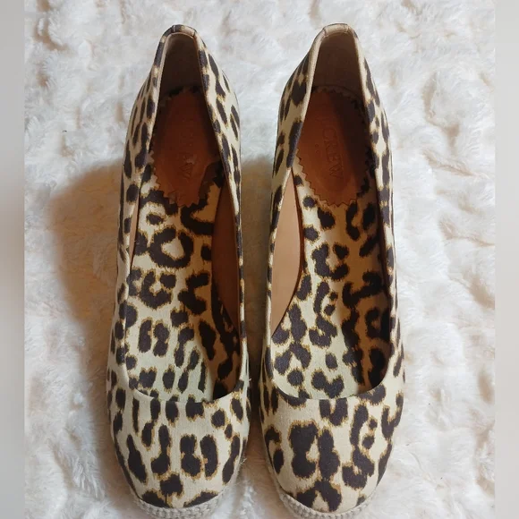 J. Crew Shoes Womens 7.5 Brown Seville Espadrille Wedge Leopard Canvas