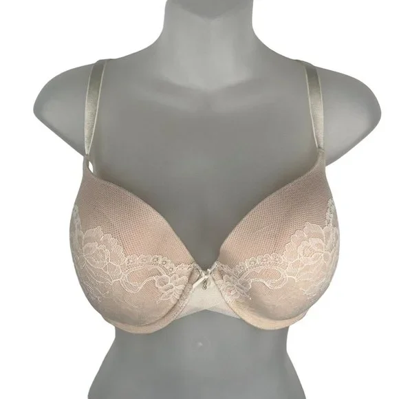 Victoria's Secret Body 36DD Ivory White Lace Overlay Lined Demi Bra 301663-DJ4‎
