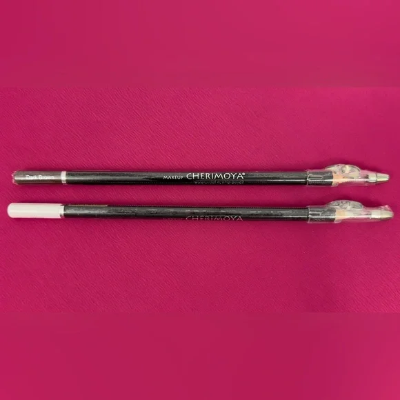 Cherimoya Dark Brown & White Waterproof Eye/Lip Pencils with Sharpeners. NWT