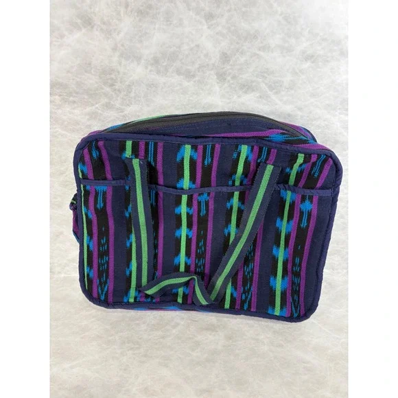 MayaWorks Guatemala Woven Cotton Laptop Bag Briefcase Ikat Blue Purple Green