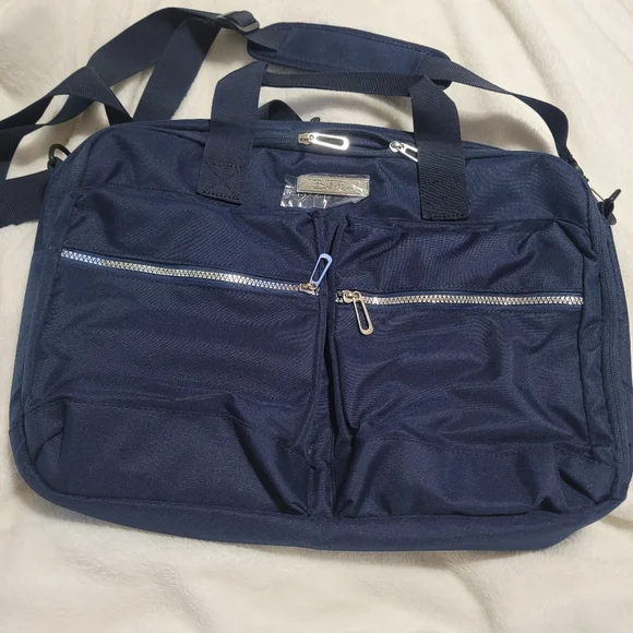 New Laptop Bag Messenger Travel Navy Blue Bella Russo Work Tote Silver Hardware‎