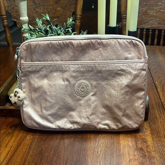 Kipling Padded metallic 13” Laptop Case with gorilla keychain Soft Blush Rose