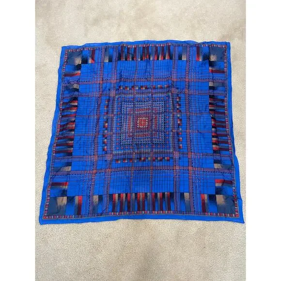 Scarf vintage complex symmetrical plaid pattern 30.5 by30.5