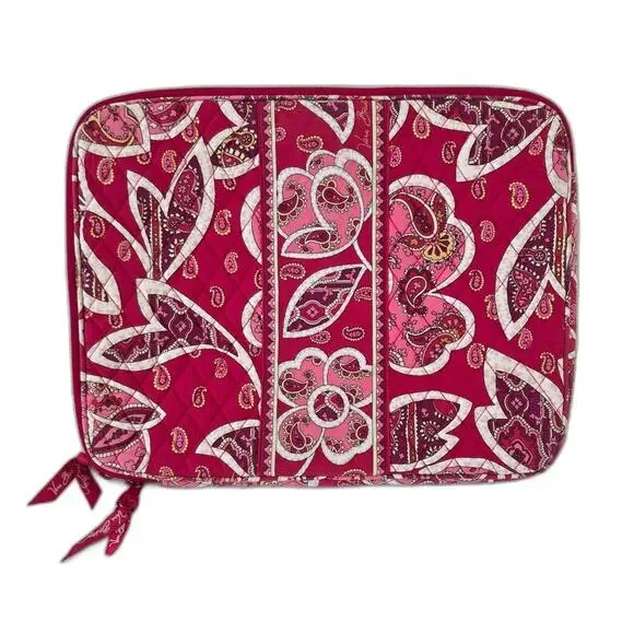 Vera Bradley Laptop Sleeve Quilted Paisley Case Pink Red Zip Closure
