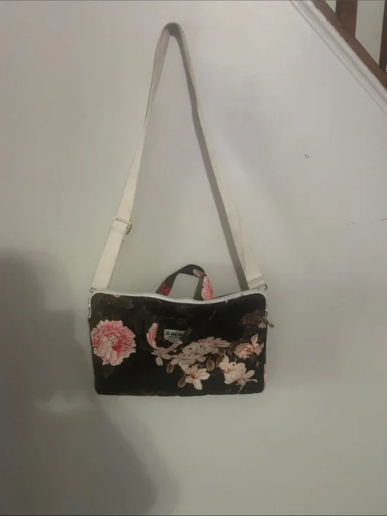 DAKINE Black Floral Laptop Shoulder Bag with Cream Strap