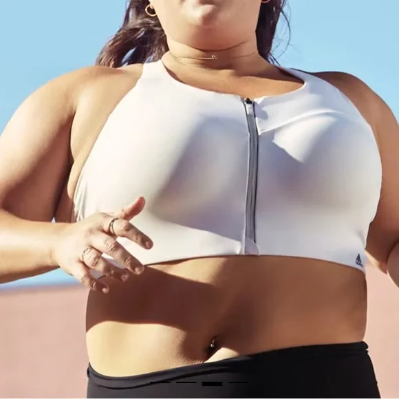 ADIDAS White Ultimate Full Zipper X Back High Impact Training Sport Bra Sz 46DD
