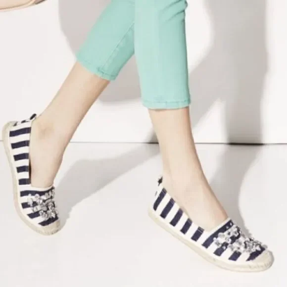 NWOT JUSTFAB Blue and White Espadrilles W/ Rhinestones Sz 10