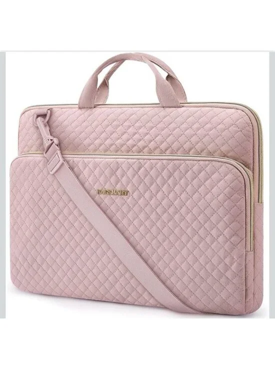 BAGSMART 15.6 Inch Laptop Case Sleeve Pale Pink Shoulder Strap Quilted Bag NWT