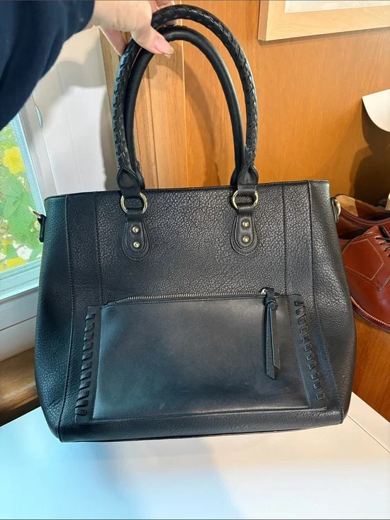 Unbranded vegan leather computer carry briefcase multi pocket black 15x12x4