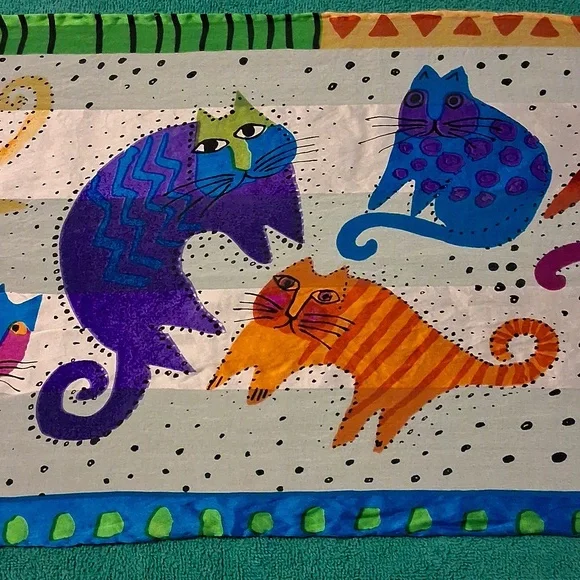 Laurel Burch Colorful Cat-Themed Scarf