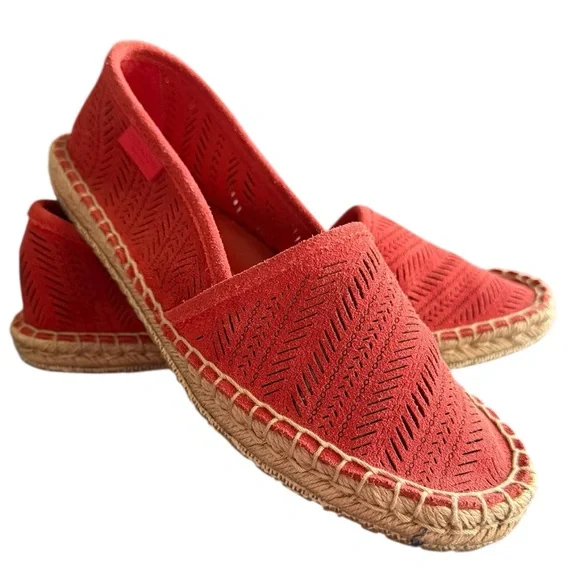 Coach Justeen Suede Espadrille Flat Loafers Shoes Coral Women’s Size 6.5