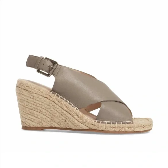 Caslon Suri Leather Crisscross Wedge Espadrille Sandals Gray Purple Size 8.5 NIB