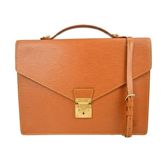 Authentic Louis Vuitton Ambassador brown leather epi briefcase with strap