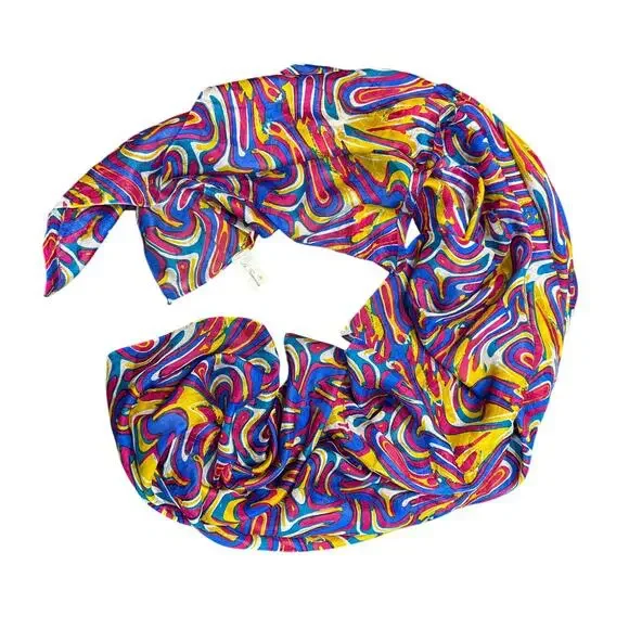 XL Scarf- Rectangular- 100% Silk- Abstract Swirl Vibrant Multicolor- 80x35 in