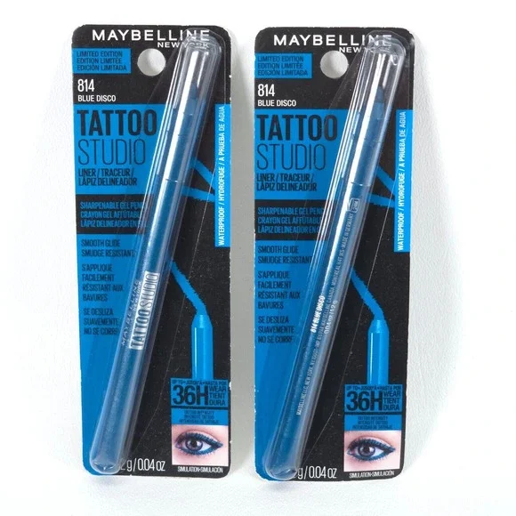 2 Maybelline Tattoo Studio Waterproof Liner Gel Pencil 814 Blue Disco