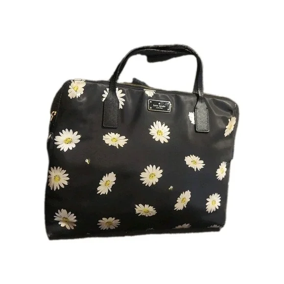 Kate Spade New York Black Floral Daisy Bees Buds Laptop Bag Computer *flaw*