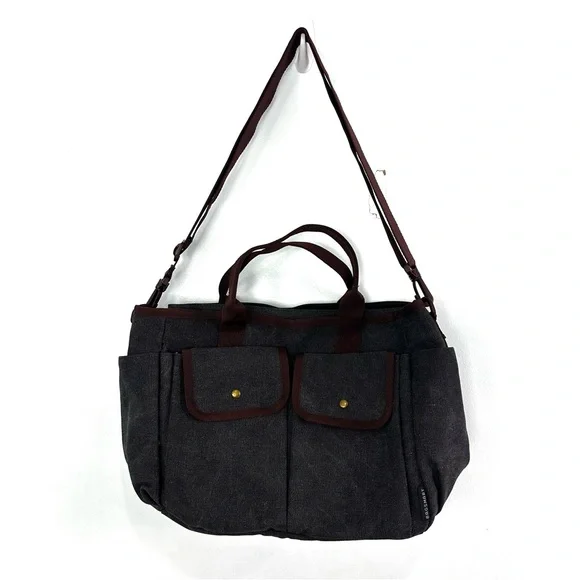 Bagsmart Gray and Brown Canvas Tote Shoulder Strap or Small Handle Laptop Pouch