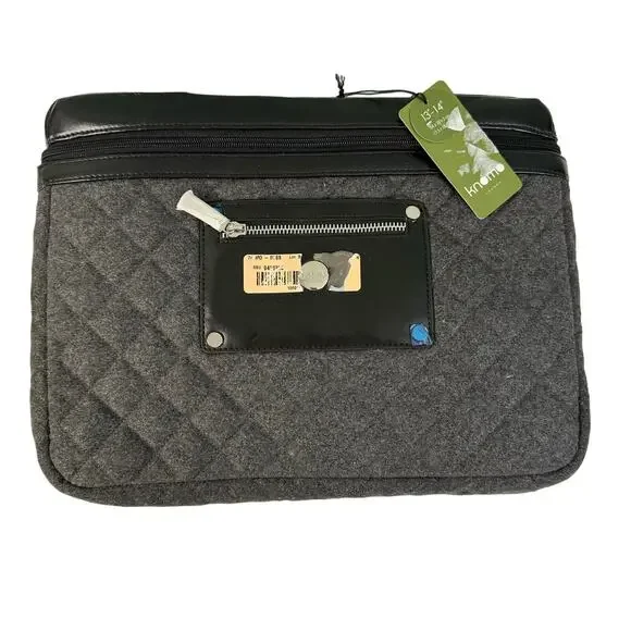 Knomo London Aurora Laptop Case Bag Slim Small PU Felt Quilted Gray Black NWT