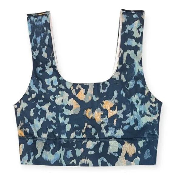 Fabletics Sports Bra Women XS Blue Leopard Reversible Excellent Scoop‎ Neck