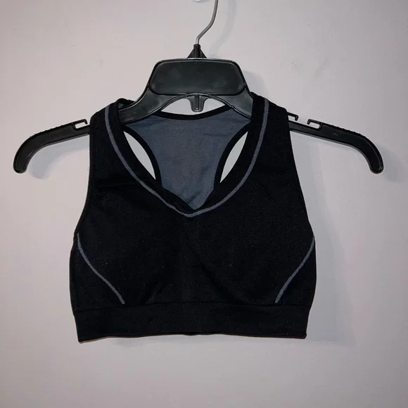 Black with dark grey detailing padded sports bra XS