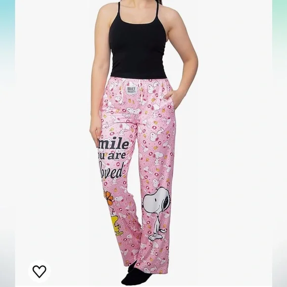 Brief Insanity Snoopy Pink & White 'Smile You Are Loved' Pajama Pants.‎ Large.