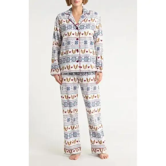 NWT! PJ Salvage Lightweight Flannel Pajamas French Bulldog Pattern Size Small