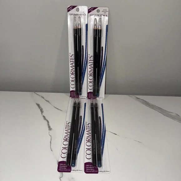 COLORMATES EYELINER PENCIL, PARABEN FREE, 62503 Deep Plum & Teal New Lot Of 4