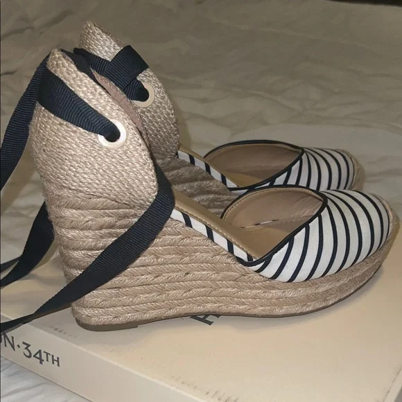 Striped Espadrille Wedge Sandals Nautical blue striped size 7