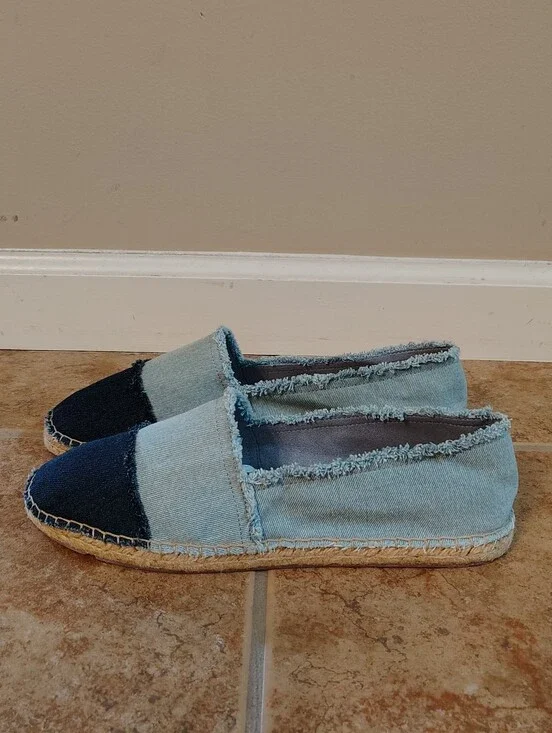 NWT Talbots Izzy Frayed Denim Boho Flat Espadrilles