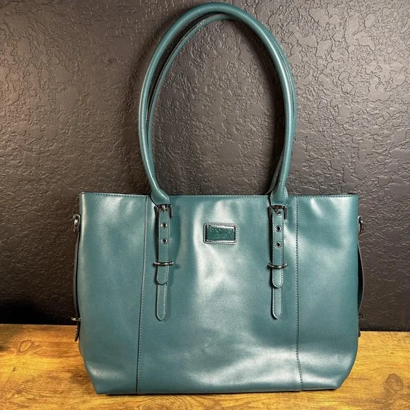 Mosiso Laptop Tote Bag Teal Blue Faux Leather Shoulder Crossbody Bag Womens
