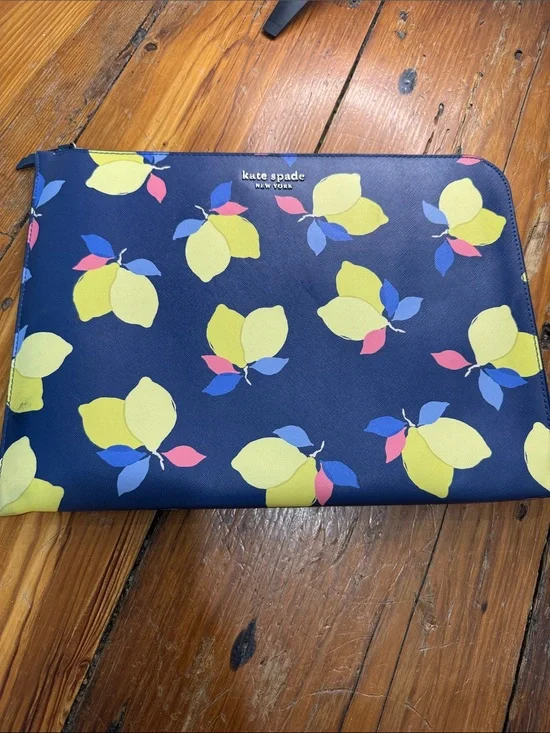 kate spade Navy Cameron Lemon Zest Floral Zip Laptop Sleeve Pouch