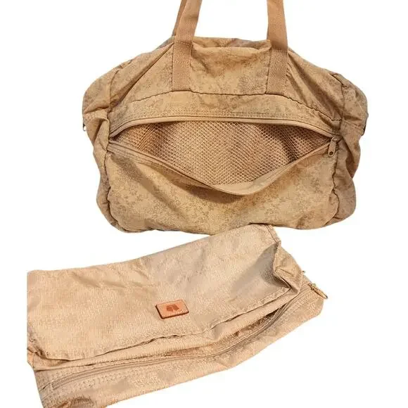 2 Pc LANCEL Laptop Bag Weekend Travel Nylon w Insert Organizer Tan Luxury Brand