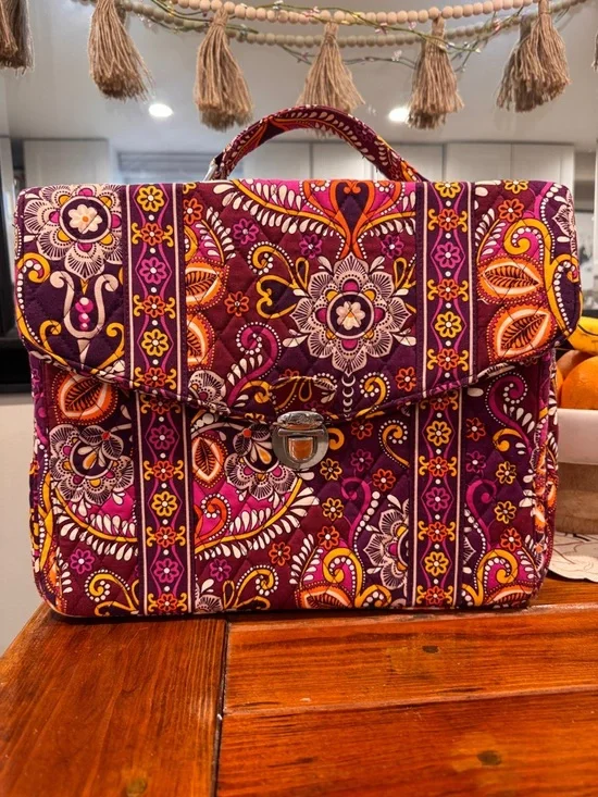 Vera Bradley Laptop Work Bag Paisley Print Travel Tote Briefcase Purple Orange