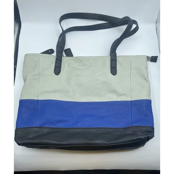 CLARKS Women's Over the Shoulder Tri-Color Laptop Tote - Cream, Blue, Black