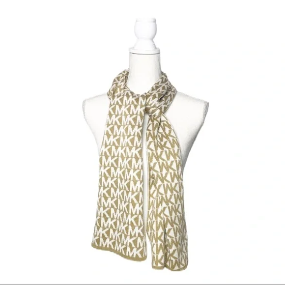 MICHAEL KORS Tan & White Signature Logo Scarf