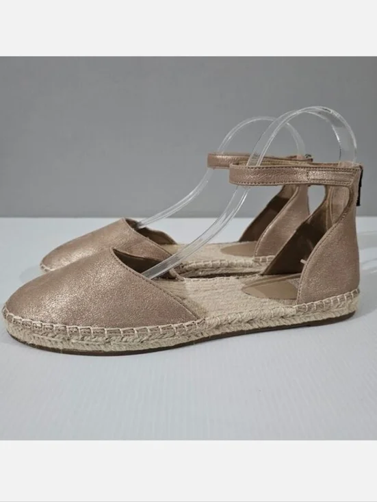 Eileen Fisher Lala Flat Espadrille Womens 9 Metallic Tan Leather Sandal