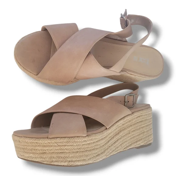 Bar lll Vegan Suede Cross Over Nude Platform Wedge Espadrille Sandal. Size 9.5