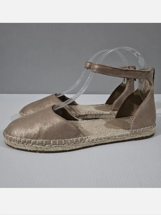 Eileen Fisher Lala Flat Espadrille Womens 8.5 Tan Metallic Leather Sandal NEW