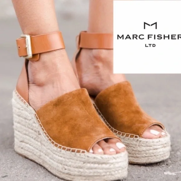 New Marc Fisher Adalyn Espadrille Platform Wedge Boho Sandal with Ankle Strap