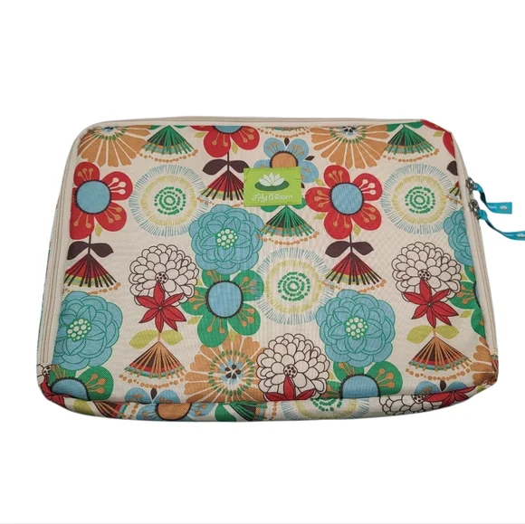 Lily Bloom Red and Blue Laptop Bag with Whimsical Floral Design