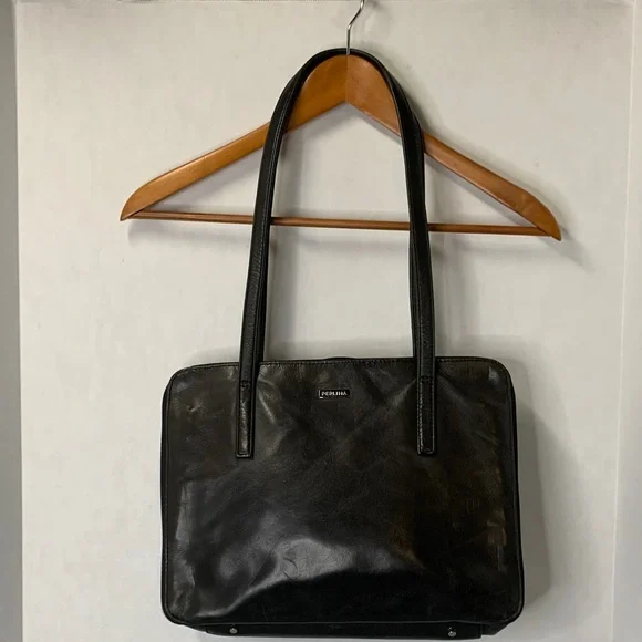 Perlina Black Soft Leather VINTAGE Laptop/Briefcase/ Purse/
