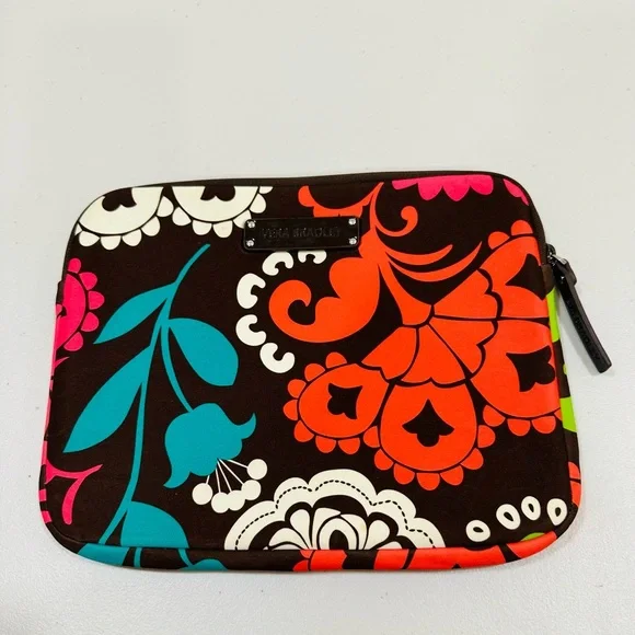 Vera Bradley Neoprene Zippered Tablet Sleeve Lola‎ Brown Coral Lime Bag Flower