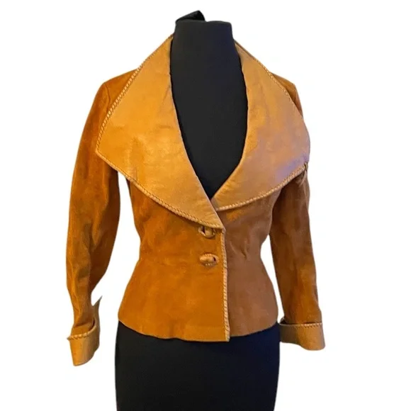 Vintage Handcrafted Custom Made Char Of Mexico Women's‎ Leather Suede Jacket XS